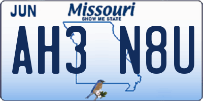 MO license plate AH3N8U