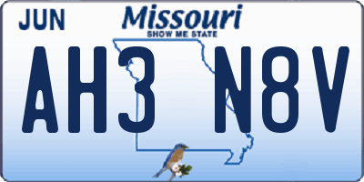 MO license plate AH3N8V