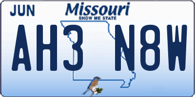 MO license plate AH3N8W