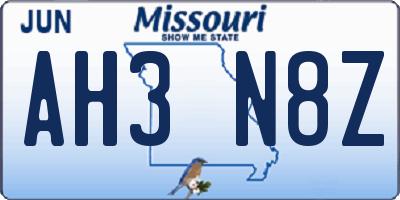 MO license plate AH3N8Z