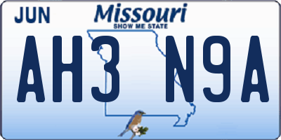 MO license plate AH3N9A