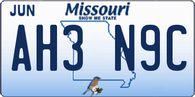 MO license plate AH3N9C