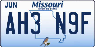 MO license plate AH3N9F