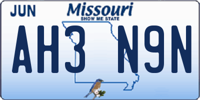 MO license plate AH3N9N