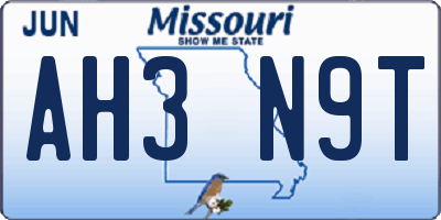 MO license plate AH3N9T
