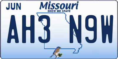 MO license plate AH3N9W