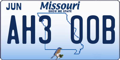 MO license plate AH3O0B