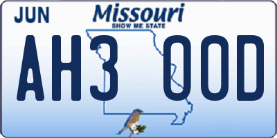 MO license plate AH3O0D