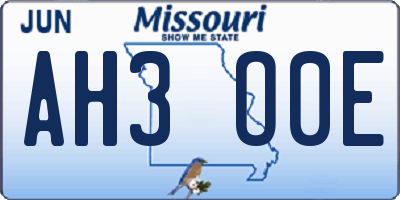 MO license plate AH3O0E