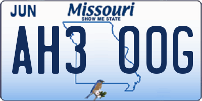MO license plate AH3O0G