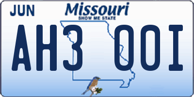 MO license plate AH3O0I