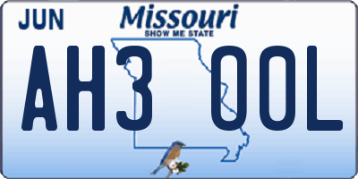 MO license plate AH3O0L