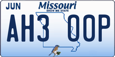 MO license plate AH3O0P