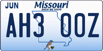 MO license plate AH3O0Z