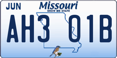 MO license plate AH3O1B