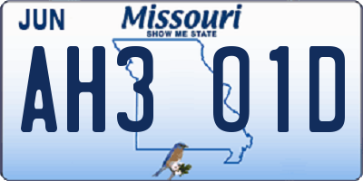 MO license plate AH3O1D