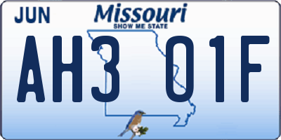 MO license plate AH3O1F