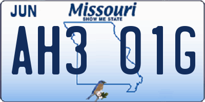 MO license plate AH3O1G