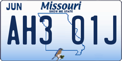 MO license plate AH3O1J