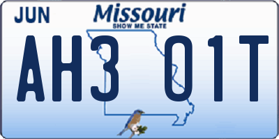 MO license plate AH3O1T