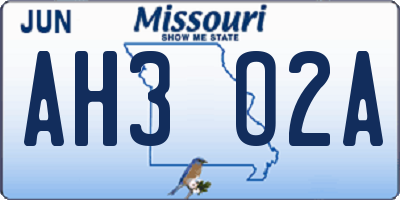 MO license plate AH3O2A
