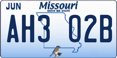 MO license plate AH3O2B