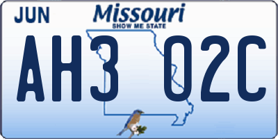 MO license plate AH3O2C