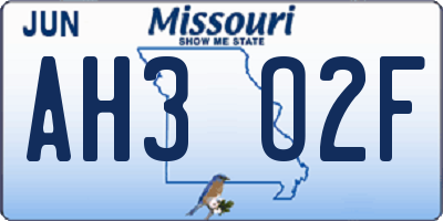 MO license plate AH3O2F