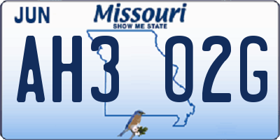 MO license plate AH3O2G