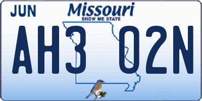 MO license plate AH3O2N