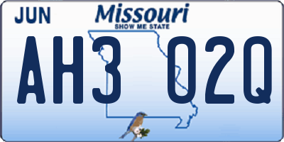 MO license plate AH3O2Q