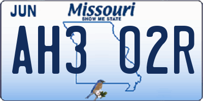MO license plate AH3O2R