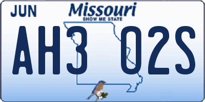 MO license plate AH3O2S