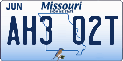 MO license plate AH3O2T