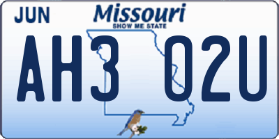 MO license plate AH3O2U