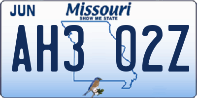 MO license plate AH3O2Z