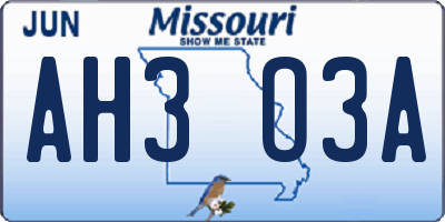 MO license plate AH3O3A