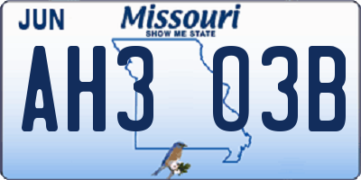 MO license plate AH3O3B