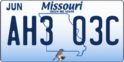 MO license plate AH3O3C