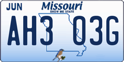 MO license plate AH3O3G