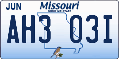 MO license plate AH3O3I
