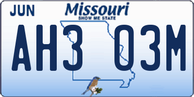 MO license plate AH3O3M