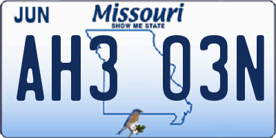 MO license plate AH3O3N