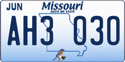 MO license plate AH3O3O