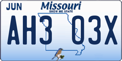 MO license plate AH3O3X