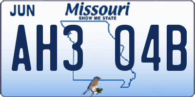 MO license plate AH3O4B