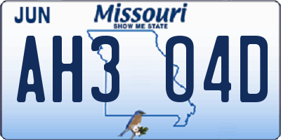 MO license plate AH3O4D