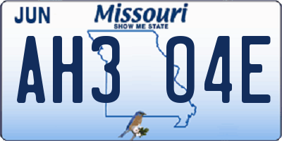MO license plate AH3O4E