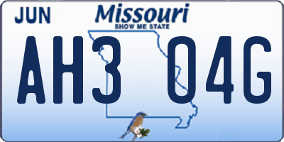 MO license plate AH3O4G