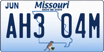 MO license plate AH3O4M